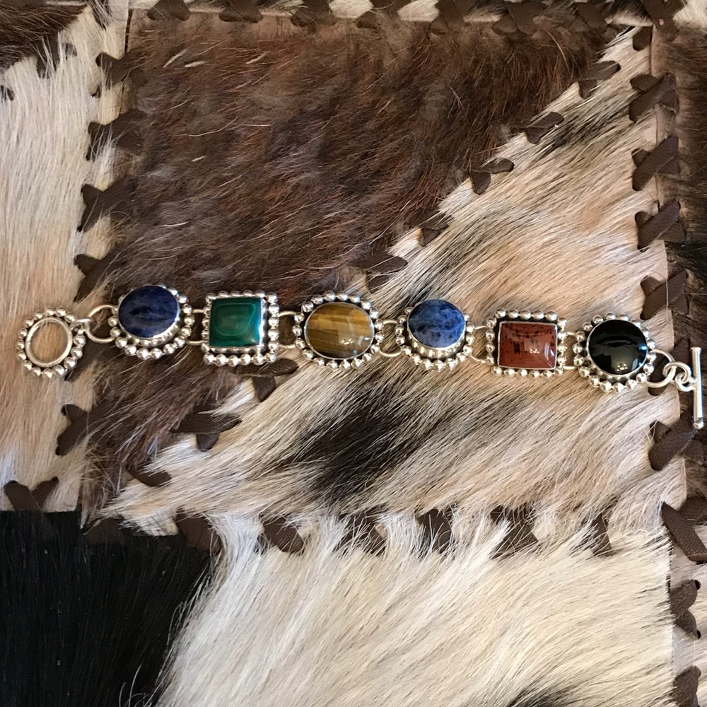 VINTAGE SS TAXCO GEMSTONE BRACELET - Picture 1 of 4
